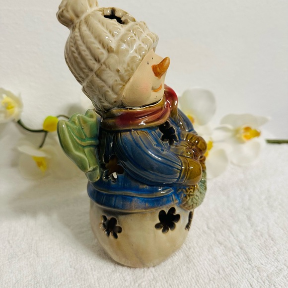 Vintage Hand Painted Stoneware Ceramic Christmas Holiday Tealight Candle Lamp - Picture 4 of 11